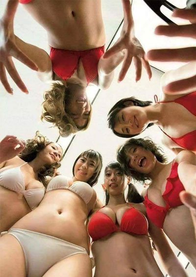 Japanese porn stars standing in a circle